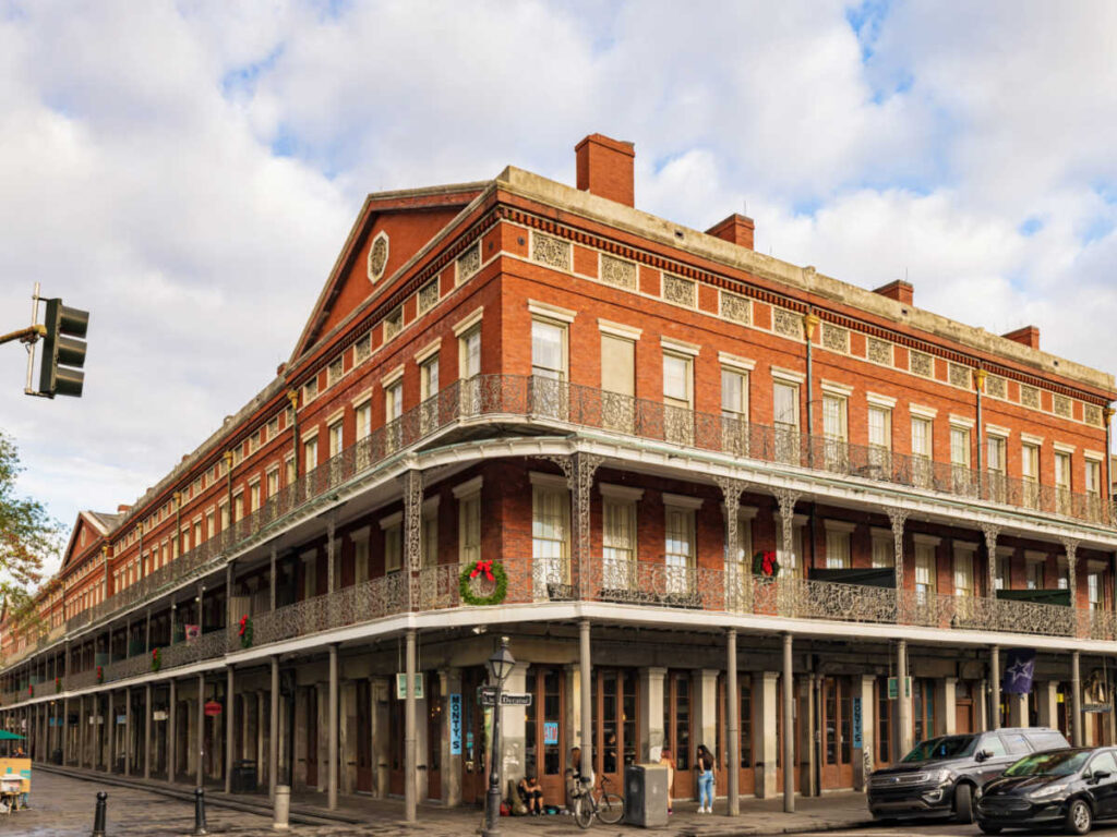 View of the intricate exterior of The 1850 House seen from across the street
