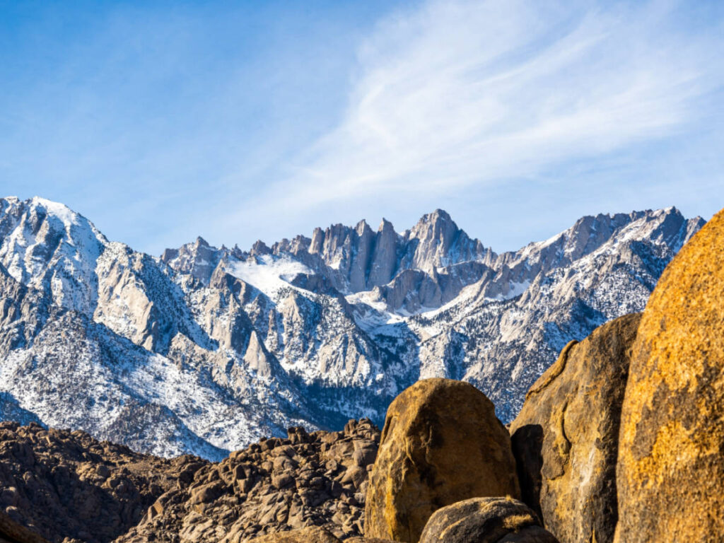 Scenic view of the Alabama Hills in Lone Pine during winter