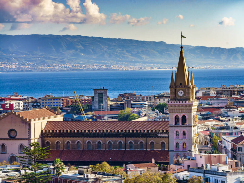 Overlooking view of the Astronomical Clock stands out against the skyline of Italy
