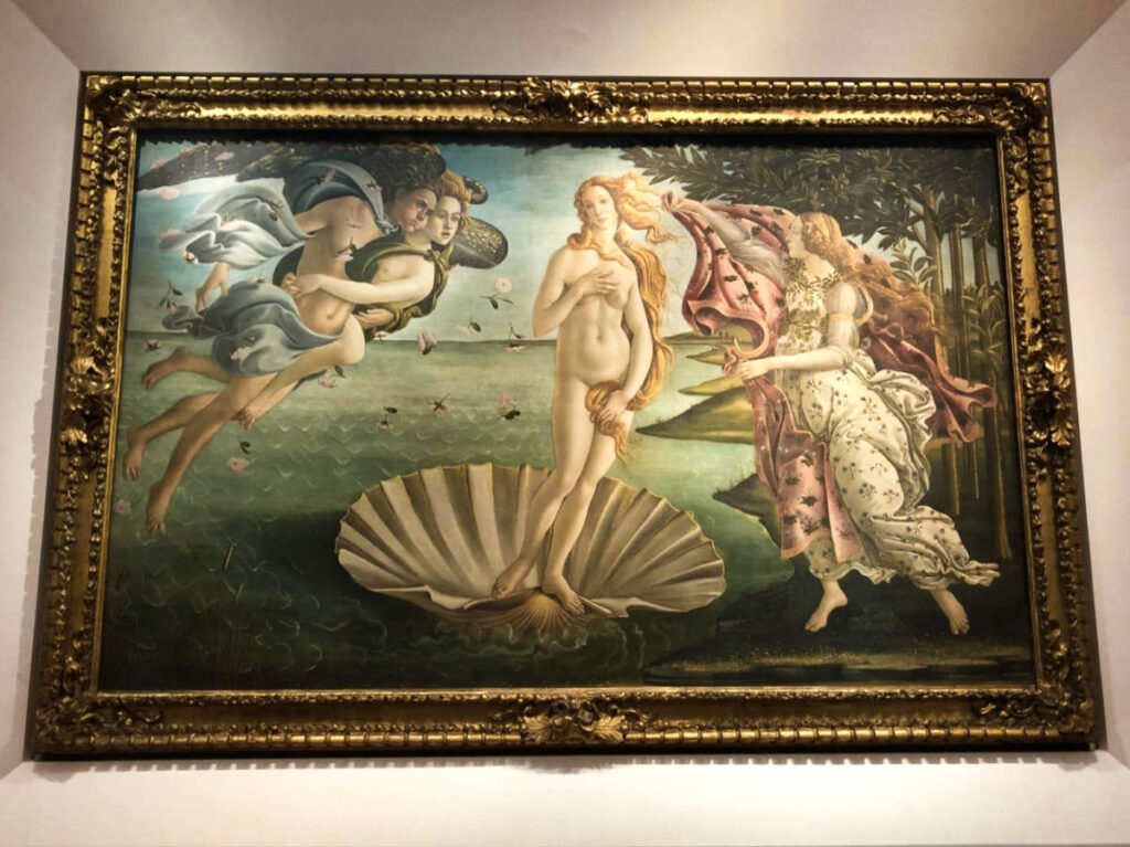 A painting of a goddess on a shell known as The Birth of Venus