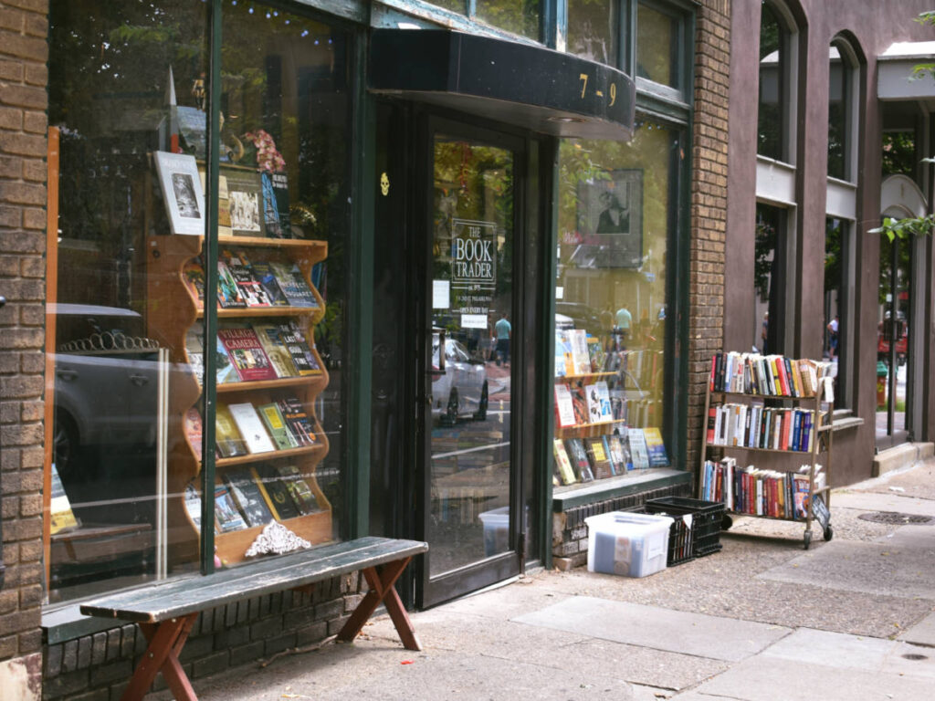 The retail storefront of The Book Trader, a brick-and-mortar bookstore
