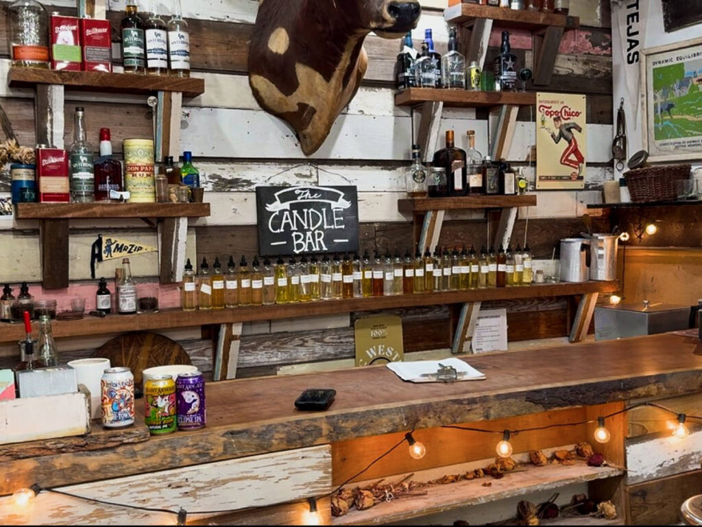 A counter with candle making materials at The Candle Bar
