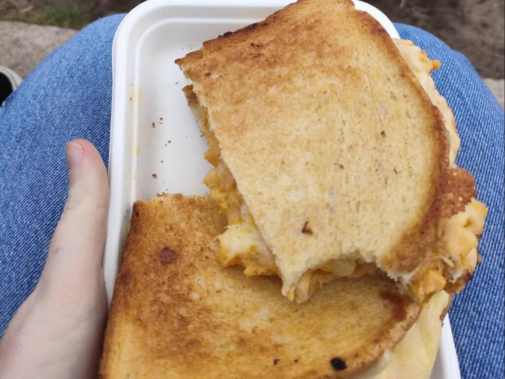 A mac n cheese toastie from The Cheesy Toast Shack