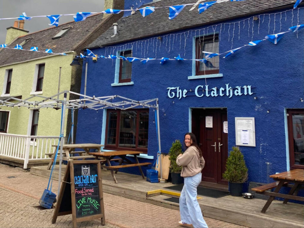 Author's partner outside The Clachan Bar