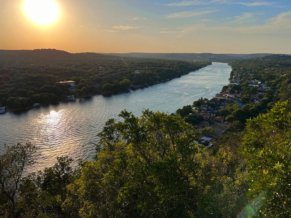 The view of The Colorado River seen from from Mt. Bonnell