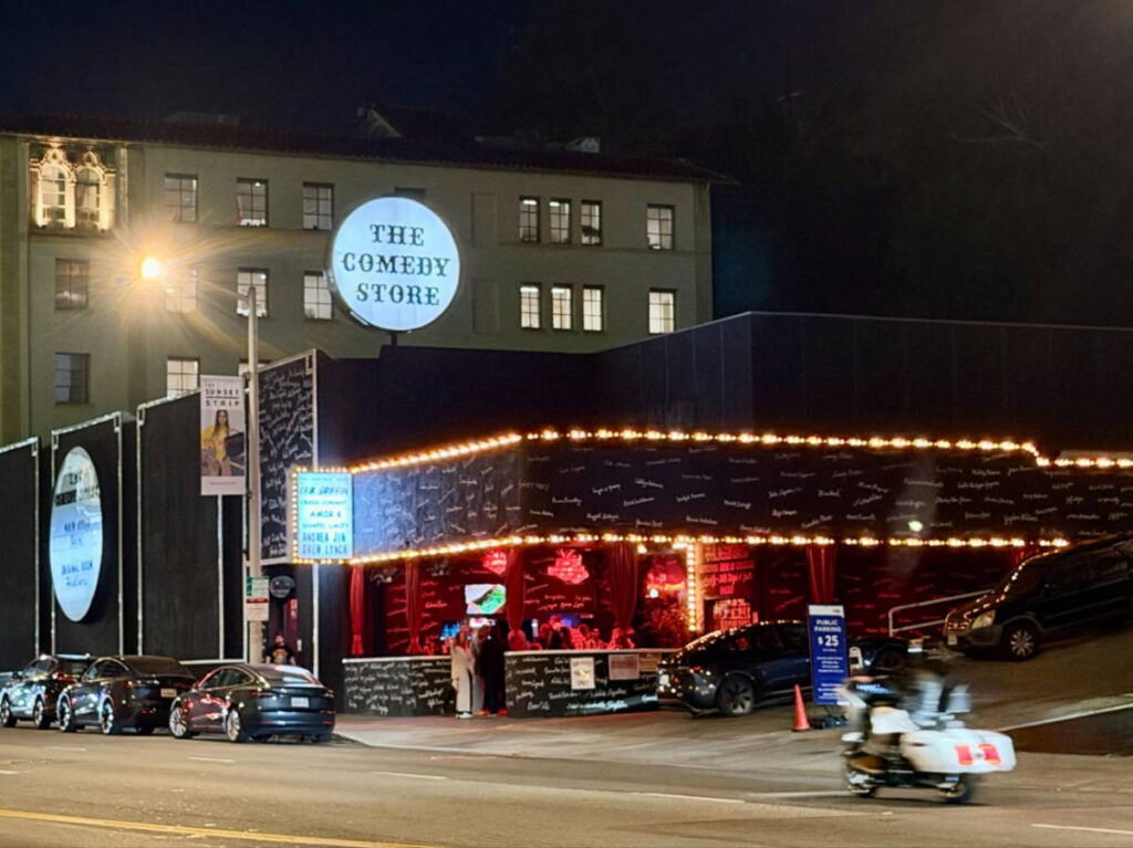 View of The Comedy Store form the outside at night
