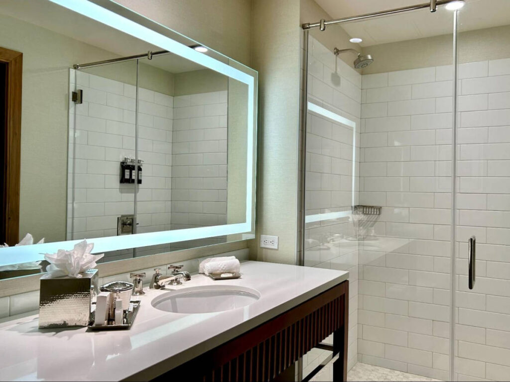 The bathroom and sink in The Crawford Hotel