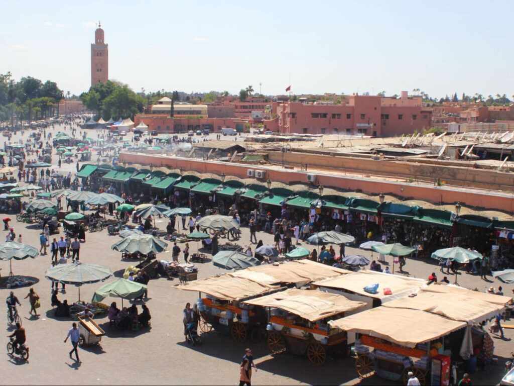 Overlooking view of the bustling old town Djemaa el Fna