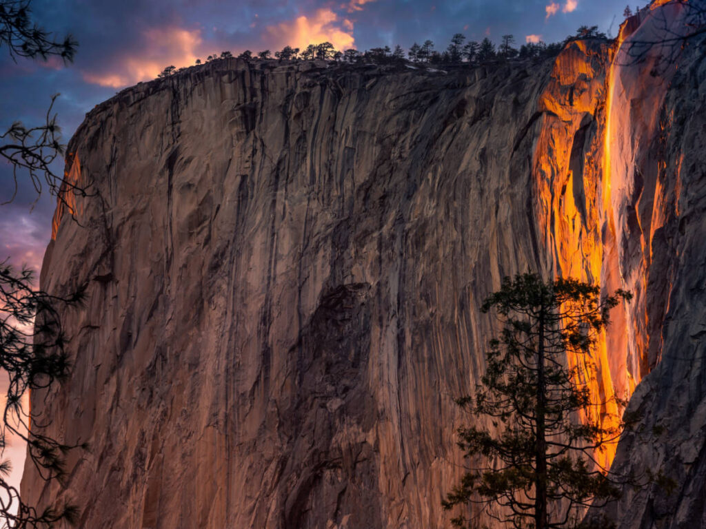 Scenic view of The Firefall on El Capitan in Yosemite National Park