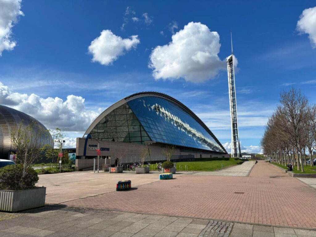 View of the unique exterior of The Glasgow Science Centre