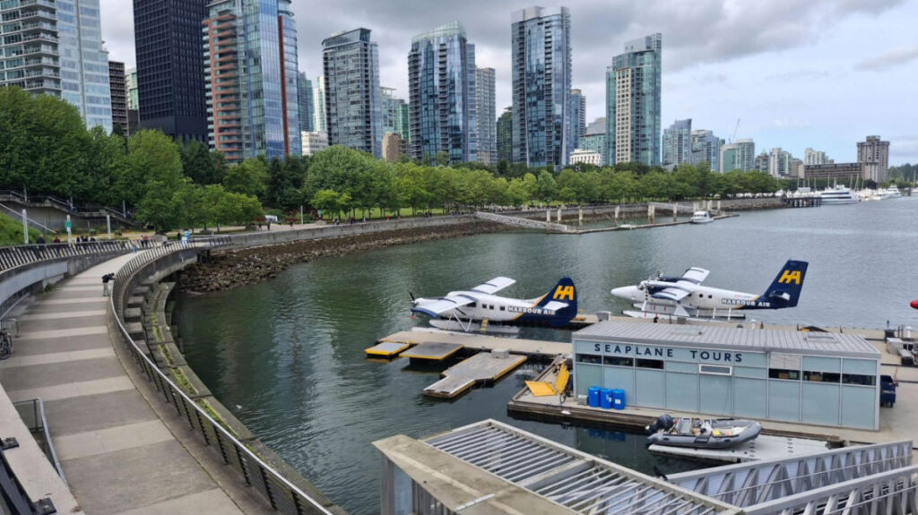 View of the Harbour Air terminal and Vancouver Seawall