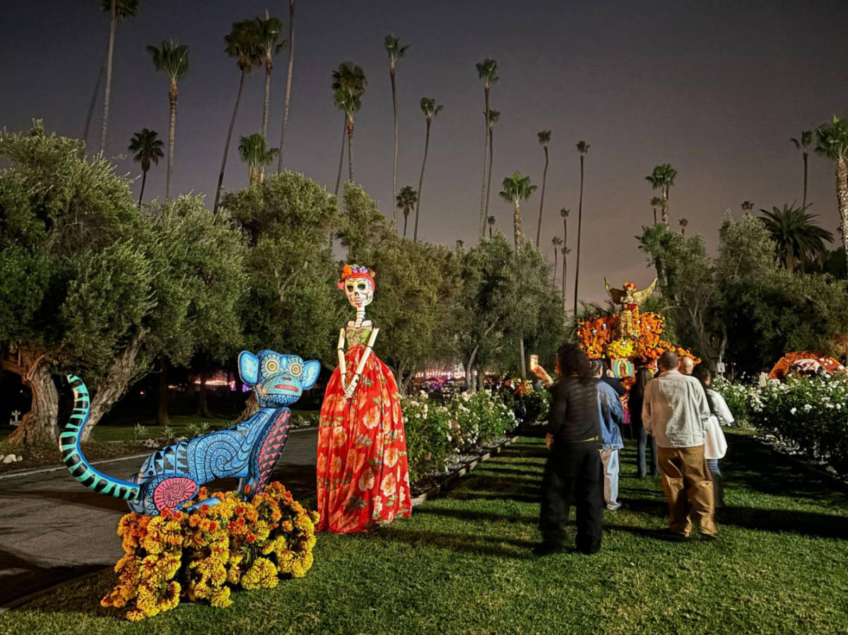 View of the Hollywood Forever Cemetery on Día de los Muertos at night