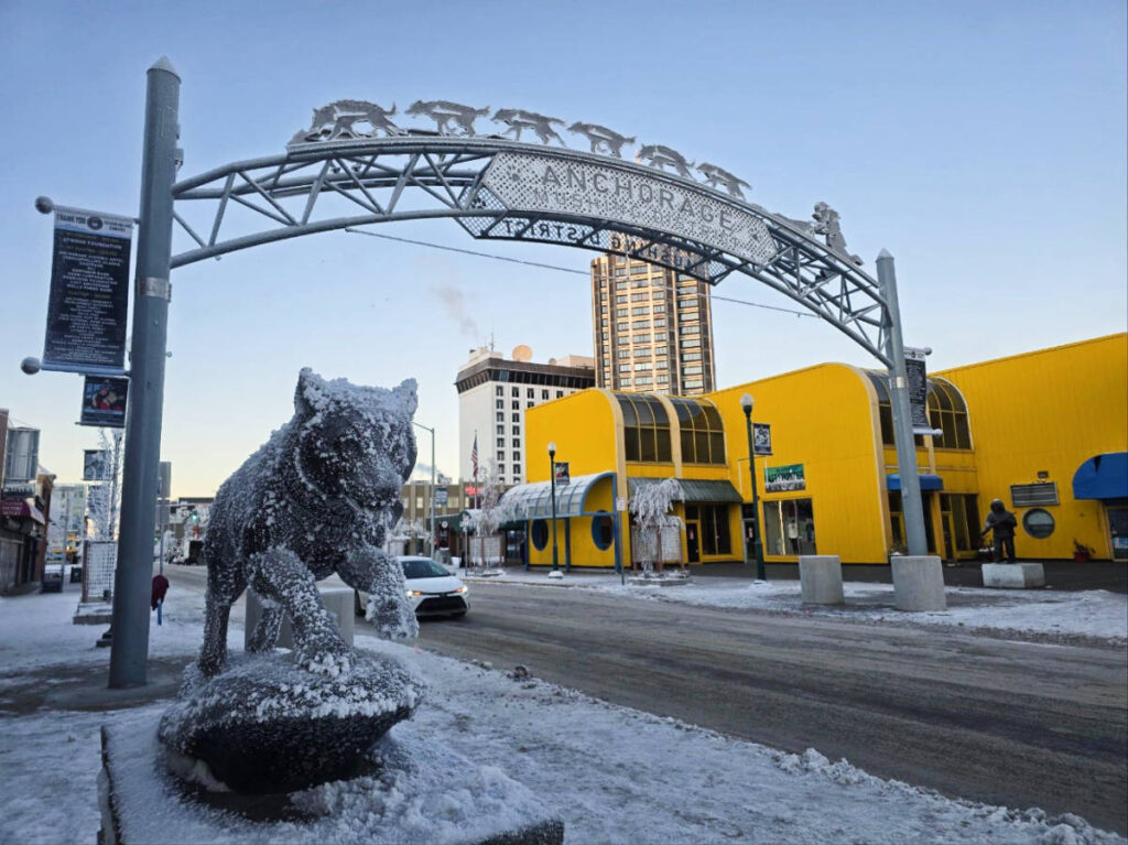 View at the starting point for the 1049-mile Iditarod Race in downtown Anchorage
