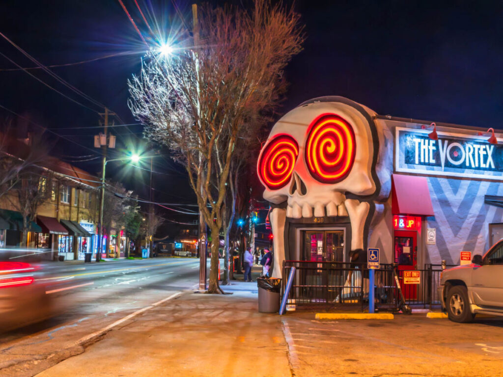 View of the famous “Laughing Skull” entryway to the Vortex