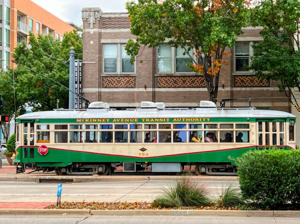 A Classic trolley on McKinney Avenue, Dallas, TX