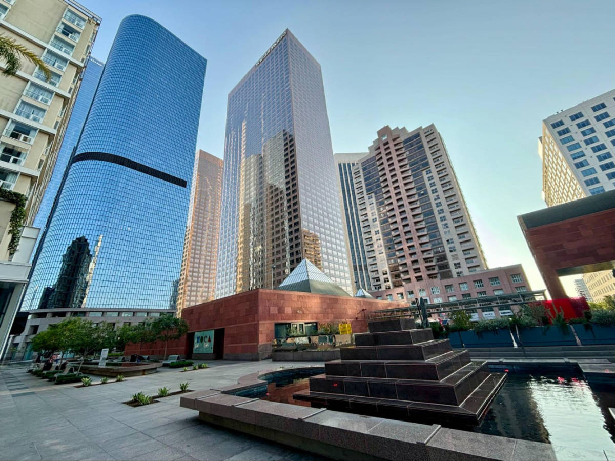 View of the Museum of Contemporary Art surrounded by high rises