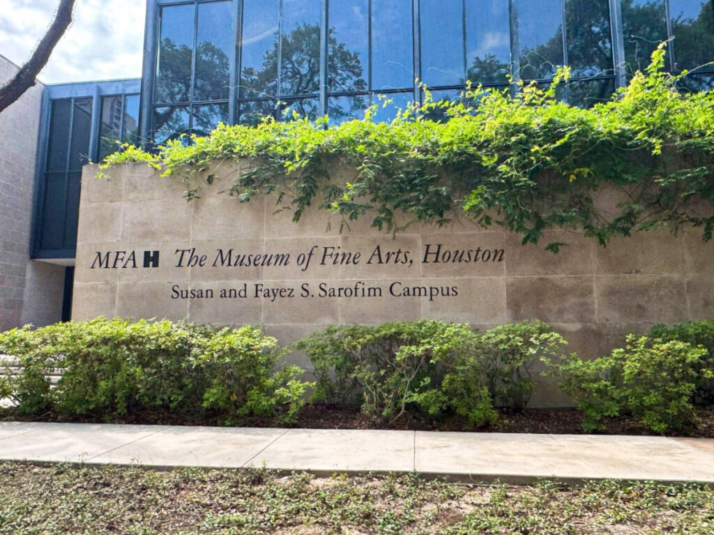 View of the landmark signage of The Museum of Fine Arts Houston outside