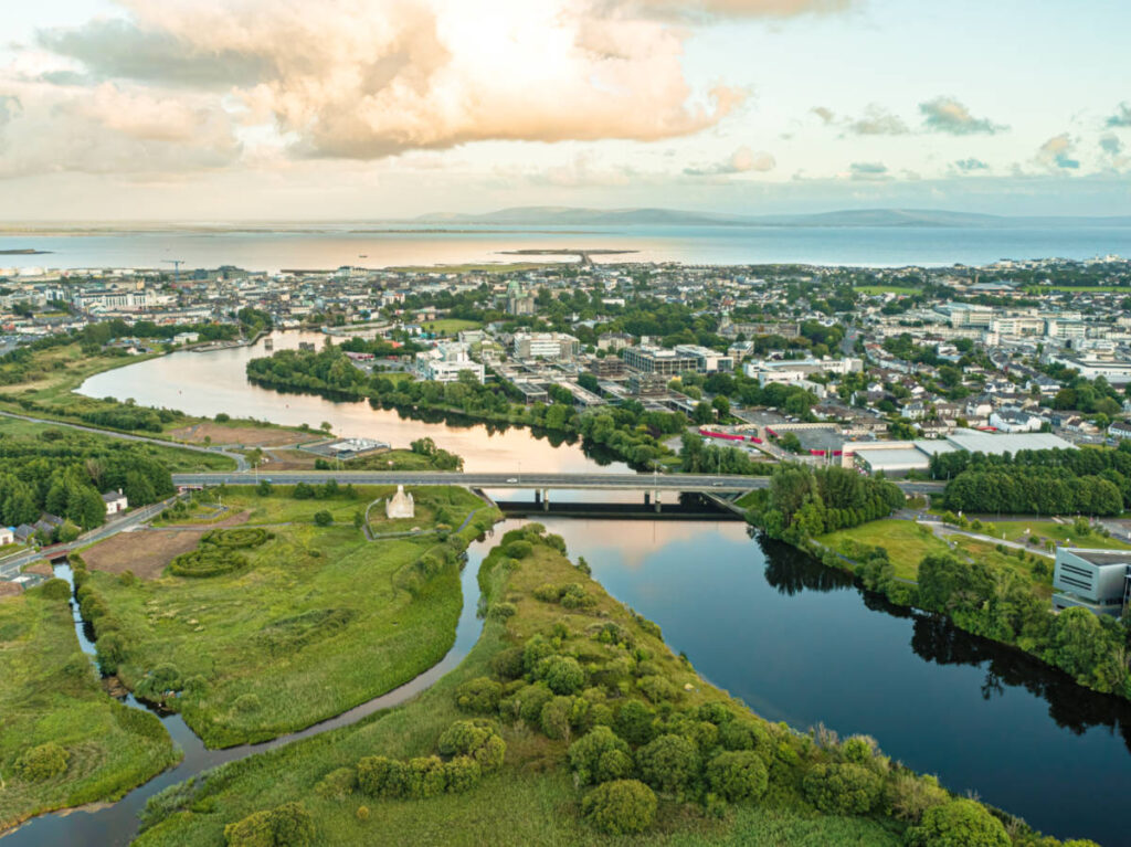 Aerial view of the The N6 road between the Terryland and Galway city center