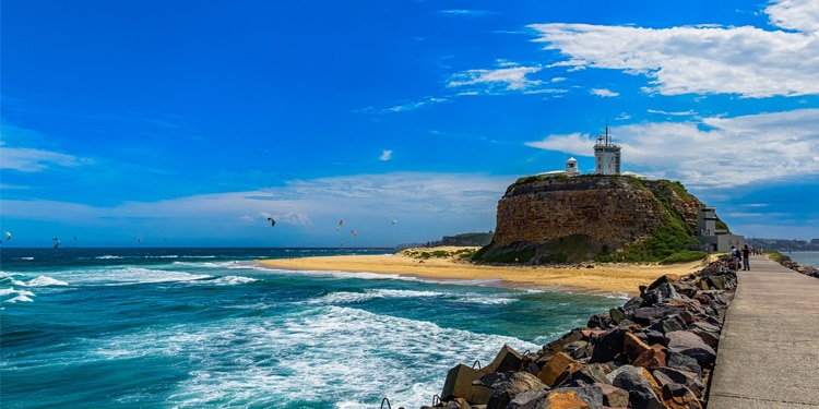 A lighthouse in the middle of an island in Newcastle