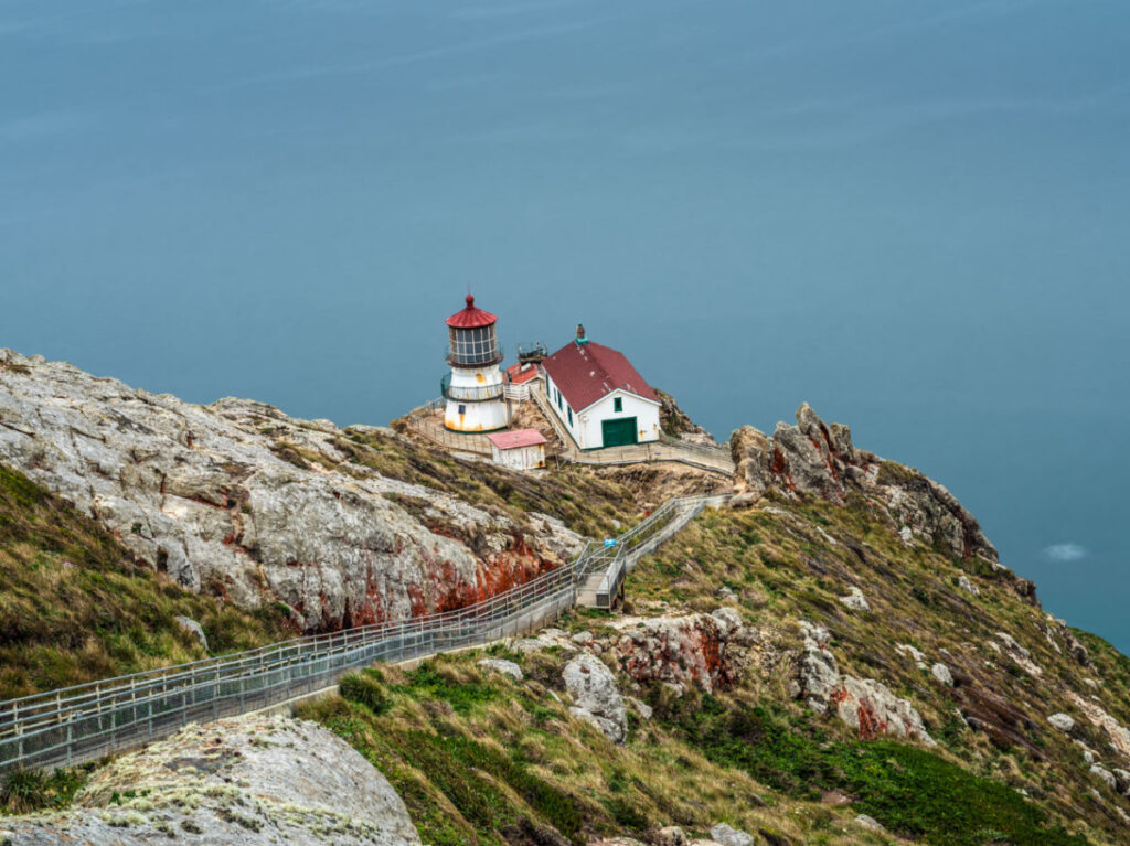 A steep staircase to the Point Reyes Lighthouse at the Point Reyes National Seashore