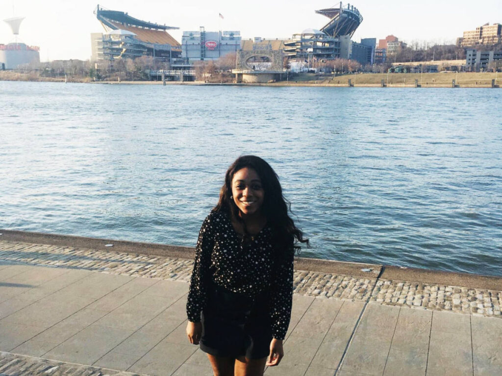 The author, Alexandria Taylor walking in The Point in Downtown Pittsburgh