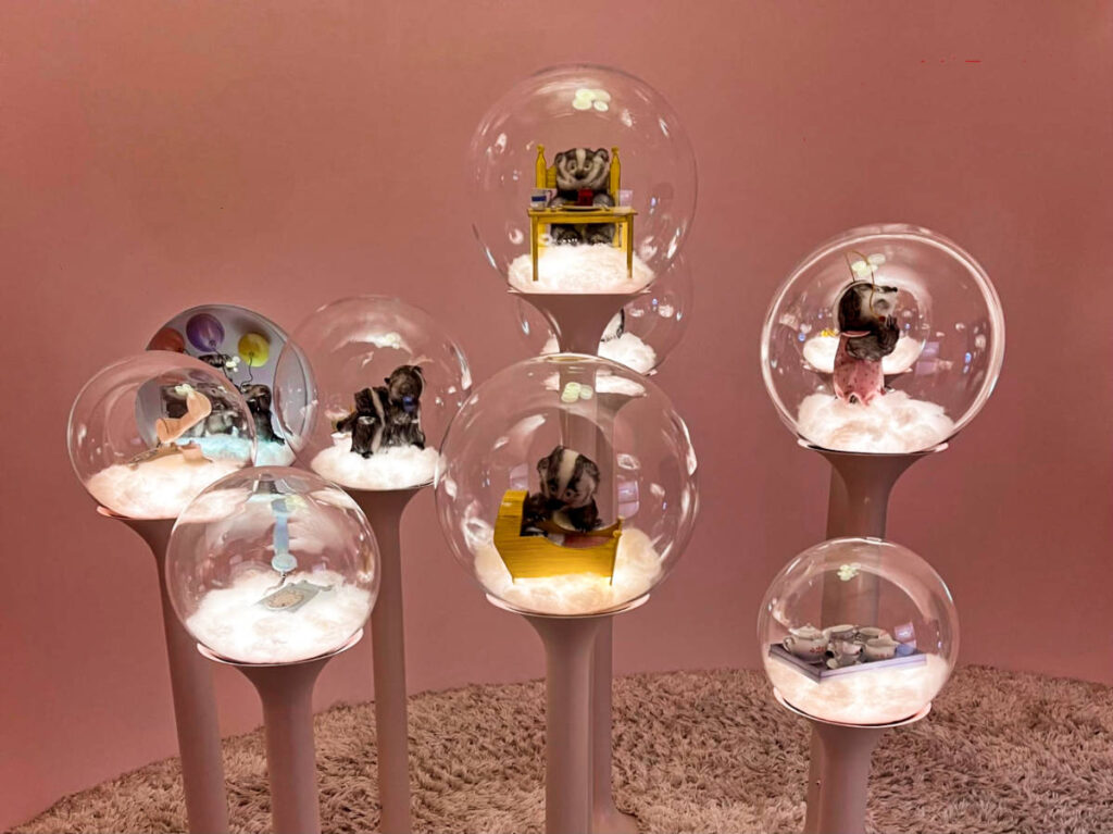 The Frances the Badger characters on the globe displayed at The Rabbit hOle