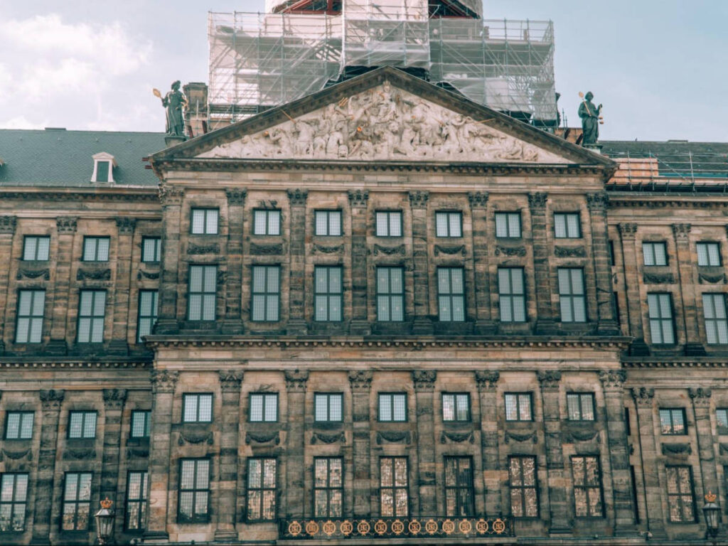 View of the intricate exterior of The Royal Palace of Amsterdam
