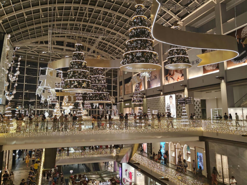 View from the inside of The Shoppes at Marina Bay Sands during Christmas season