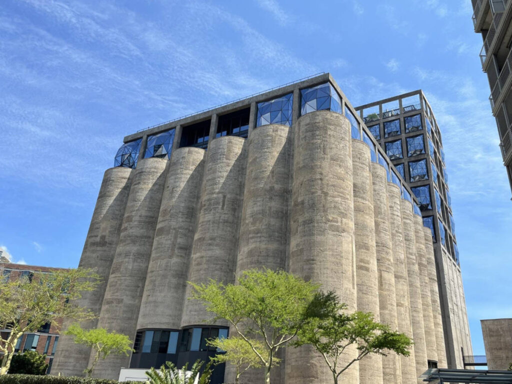 View of the old grain silos exterior of the Silo Hotel