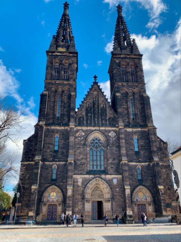 Perspective view of the intricate exterior of The St. Peter and Paul Cathedral