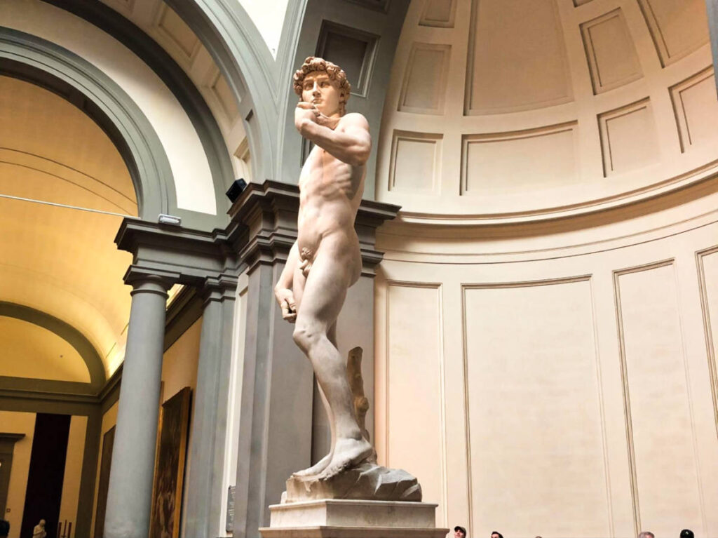 View of the famous David statue by Michelangelo in Accademia Gallery