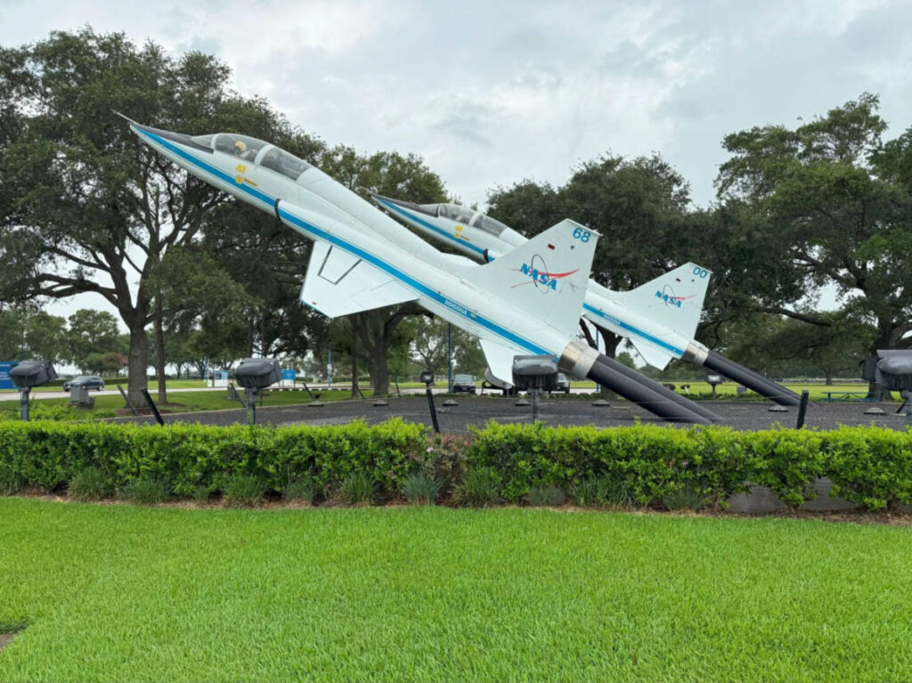 View of the two T-38 jet trainers at Space Center Houston