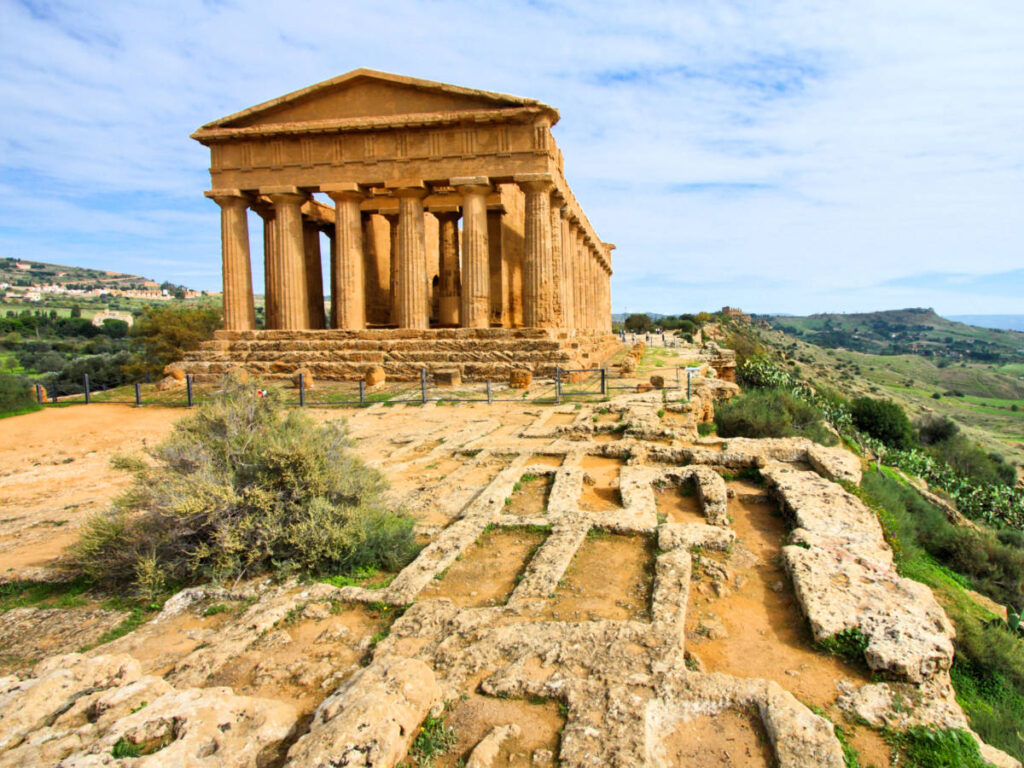 View of The Temple of Concordia on top of the hill