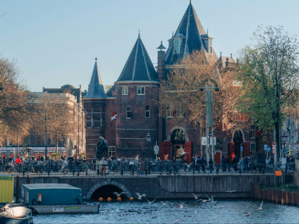 View of the unique architecture of The Waag and is surrounded by waters