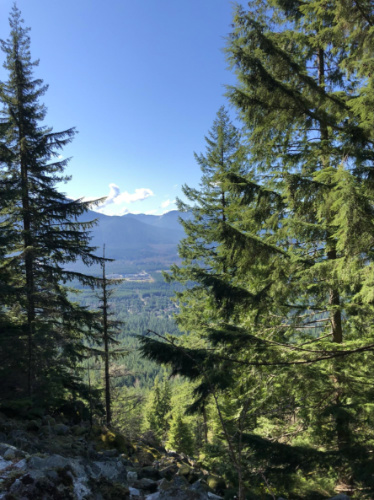 View of mountains and trees on the hike up Teneriffe Falls