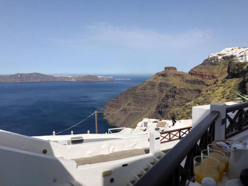 Scenic overlooking view of the caldera from Oia