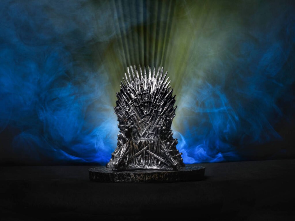The throne from the Game of Thrones in a dark room