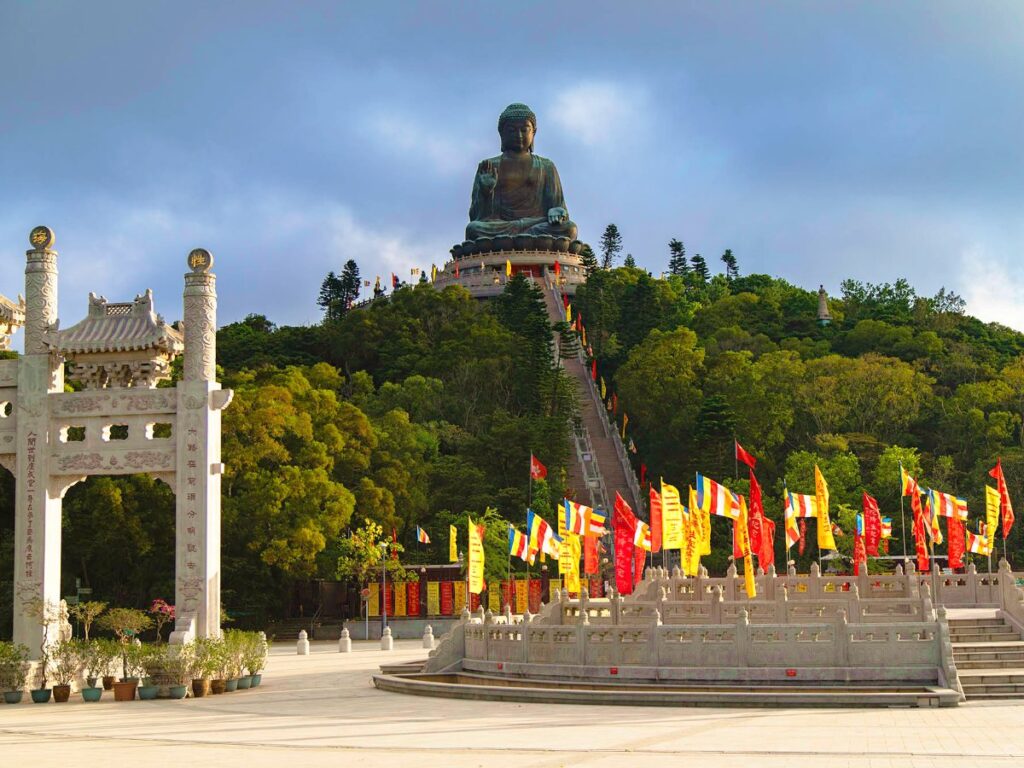 View of the Tian Tan Buddha statue on Lantau Island