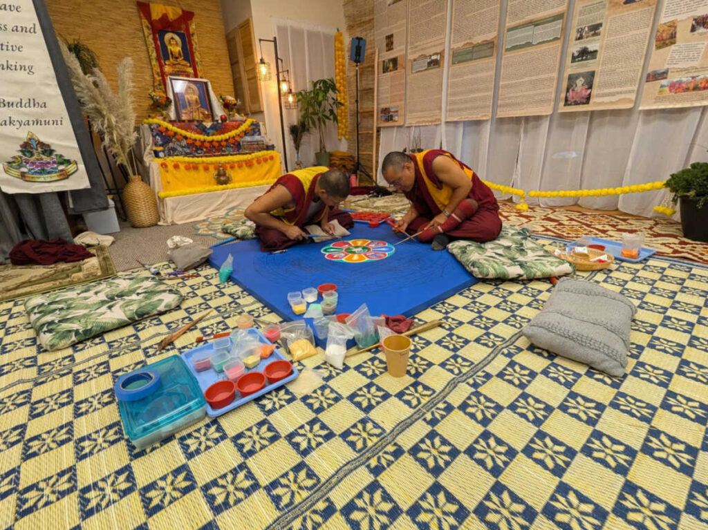 View of the Tibetan Monks creating a sand mandala