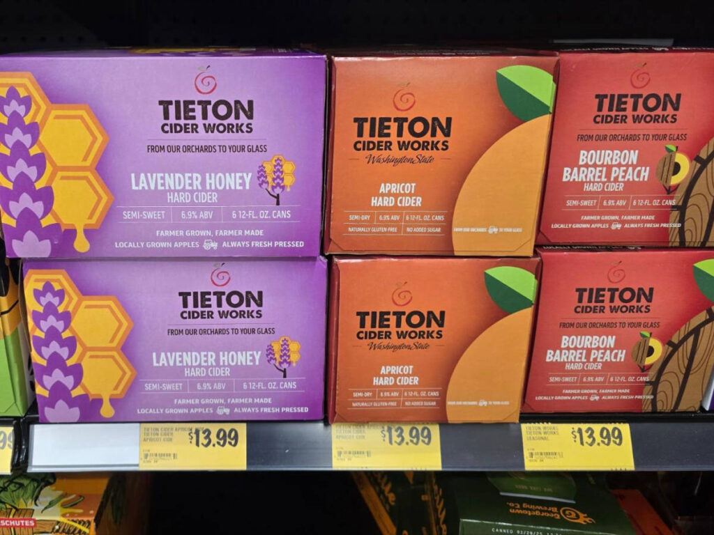 Products of Tieton Cider Works on a shelf