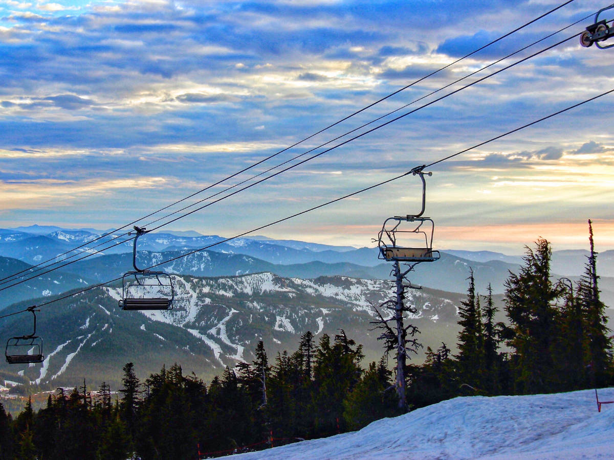 View of chairlifts at the Timberline Lodge