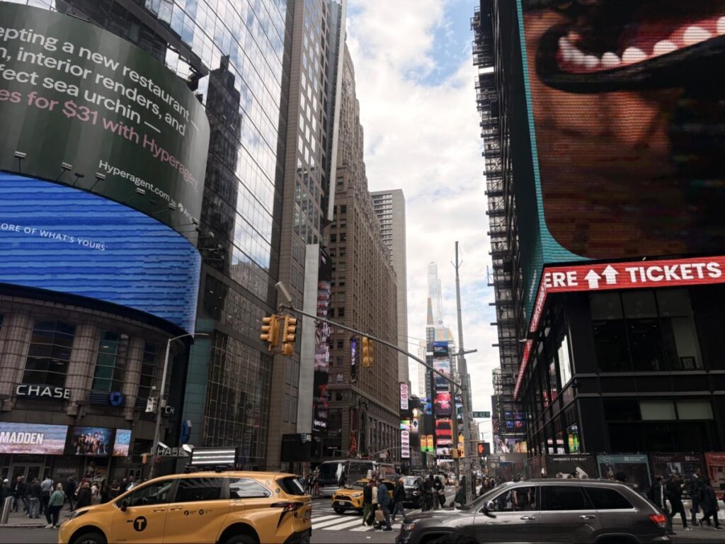 View of the busy Times Square 42nd Street