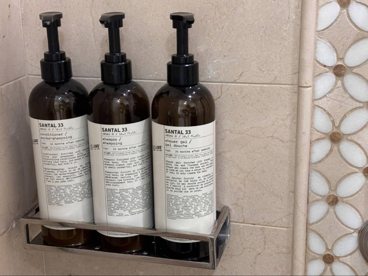 Bottles of toiletries at the Fairmont Hotel Vancouver