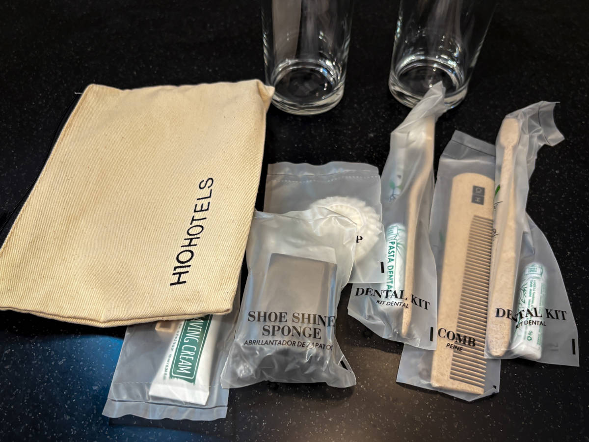 Closeup look of the toiletry kit in the bathroom
