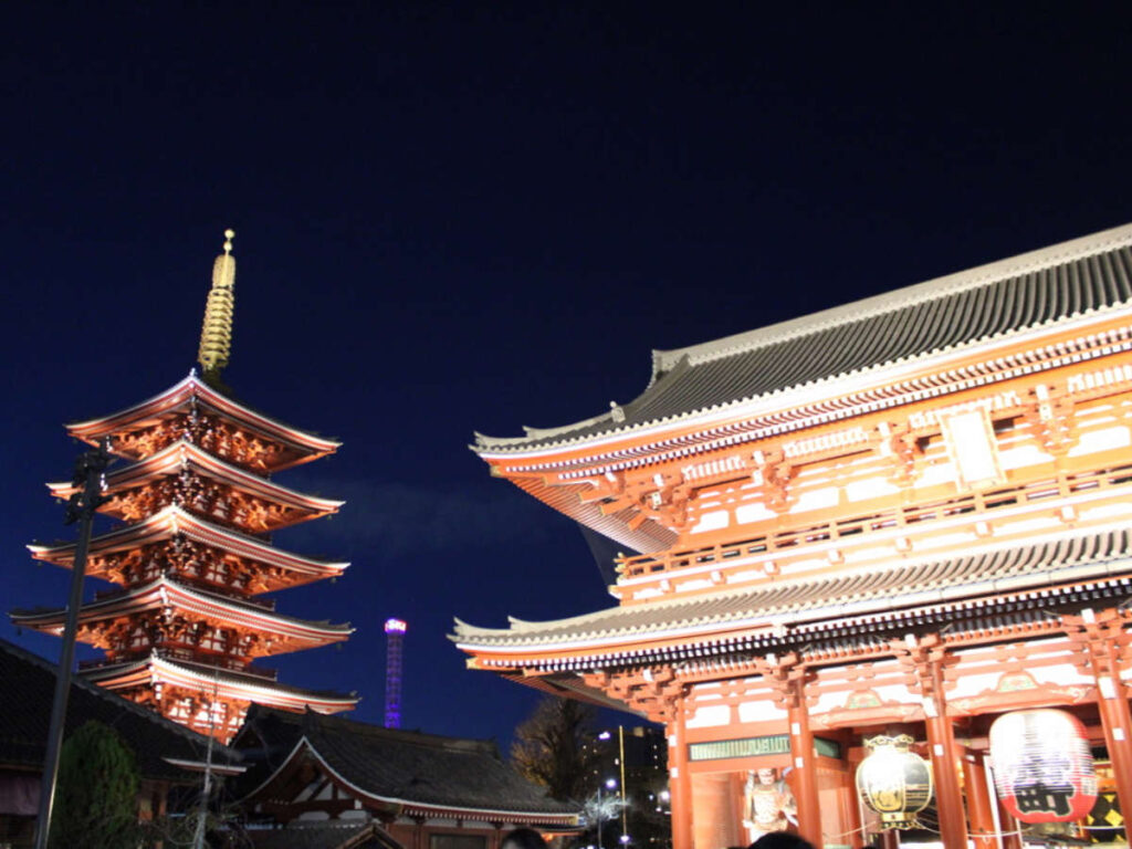 View of the Tokyo’s Senso-Ji Temple at night