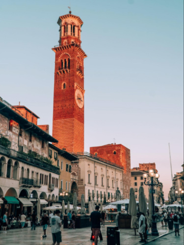 The towering Torre dei Lamberti seen from Piazza delle Erbe