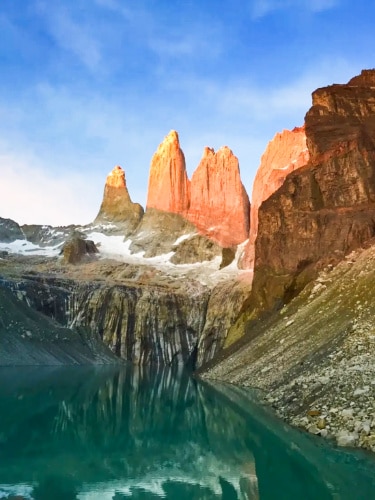 Picturesque view of the Torres del Paine Towers at sunrise