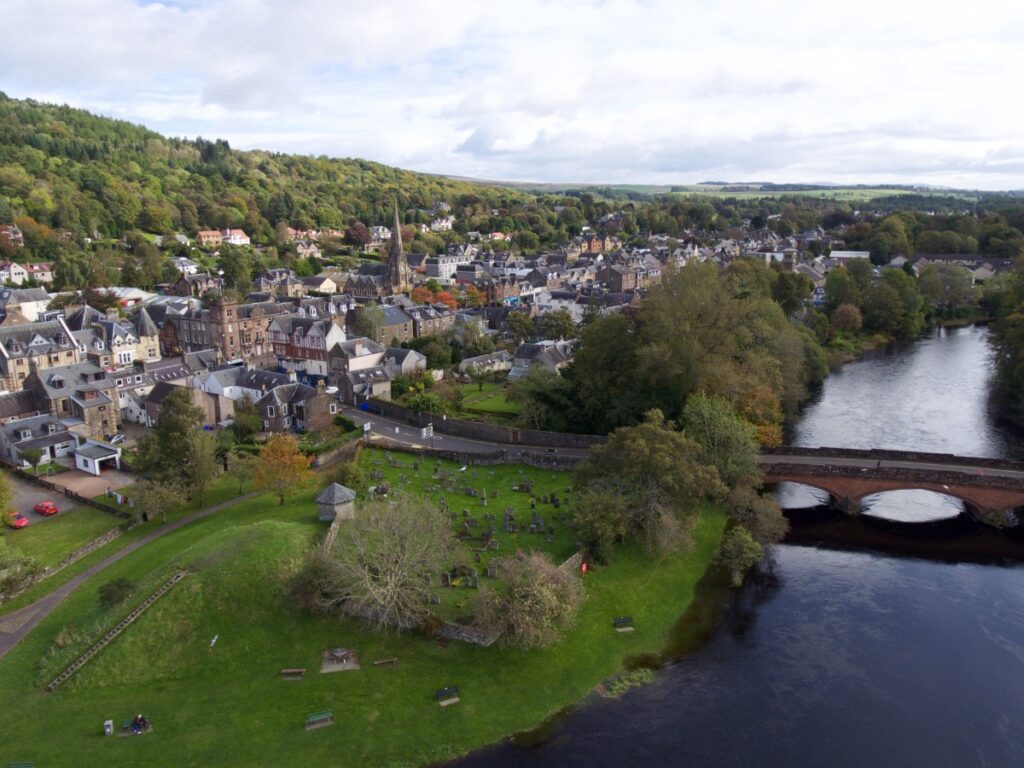 Aerial view of the small town of Callander