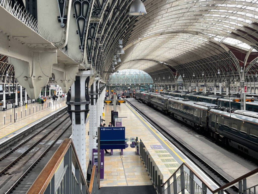 View from the inside of a train station