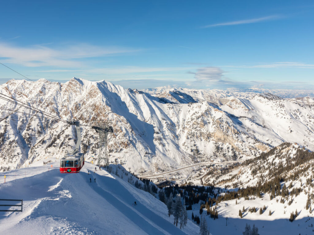 Aerial Tram viewed from the top of Hidden Peak at Snowbird Ski Resort